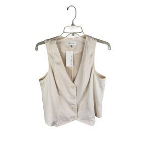 Cloth & Stone Evereve Seamed Vest Cream Button Vest Top Women's Size L NEW